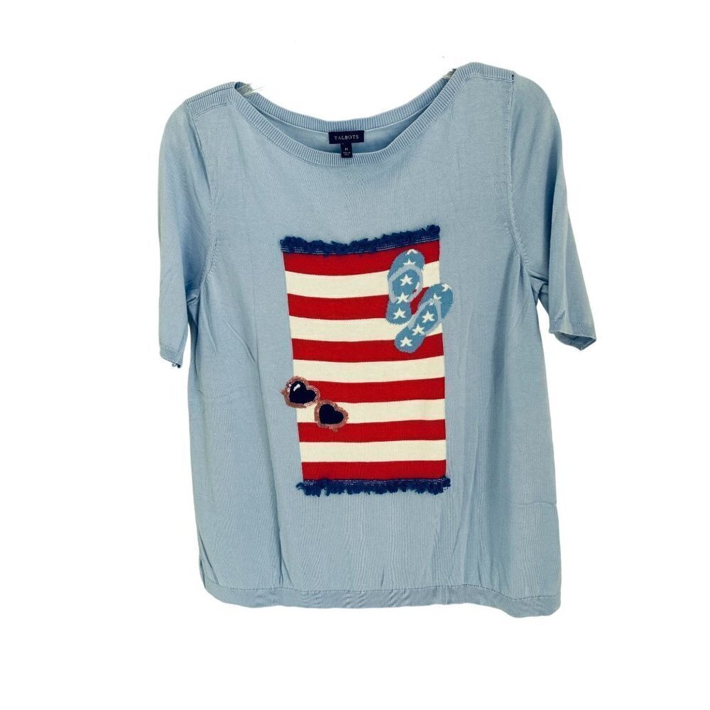 TALBOTS Cotton Top T-Shirt Beach Nautical Short Sleeve Size Med
